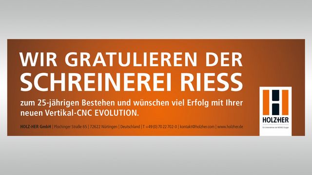 Zadowolenie z pionowego centrum obróbkowego CNC Evolution 7405 firmy Holzher Zadowolony klient referencyjny Holzher stolarnia Riess - Evolution 7405
