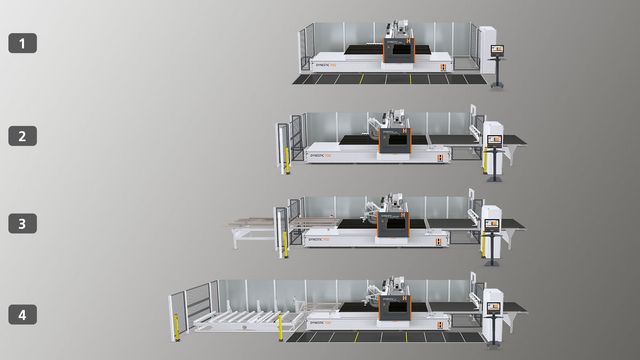 Le tre varianti di equipaggiamento della macchina nesting DYNESTIC 7532 di HOLZ-HER