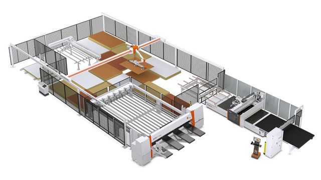 System przechowywania blach STORE-MASTER firmy HOLZ-HER z wydajnym centrum piłowania i zagnieżdżania