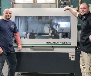 Good technology, good times: James Vincent (left) and Patrick McQuaid with their new CNC tool grinder