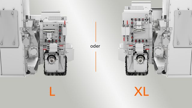 15 drilling spindles for 5 in-line holes each in X and Y directions as well as 6 horizontal drills and integrated sawing unit